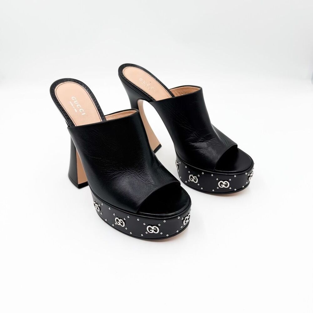 Gucci GG Janaya Platform Mules Monogram Sandals EU 40 US 10